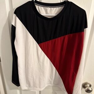 SHEIN Tri-Tone Long Sleeve Top - Black, Red, White